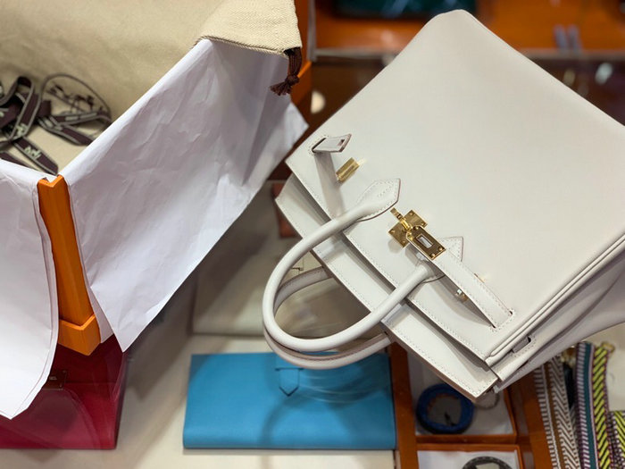 Hermes Swift Leather Birkin Bag White HB2530356