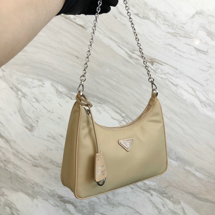 Prada Nylon Hobo Bag Beige 1BH204