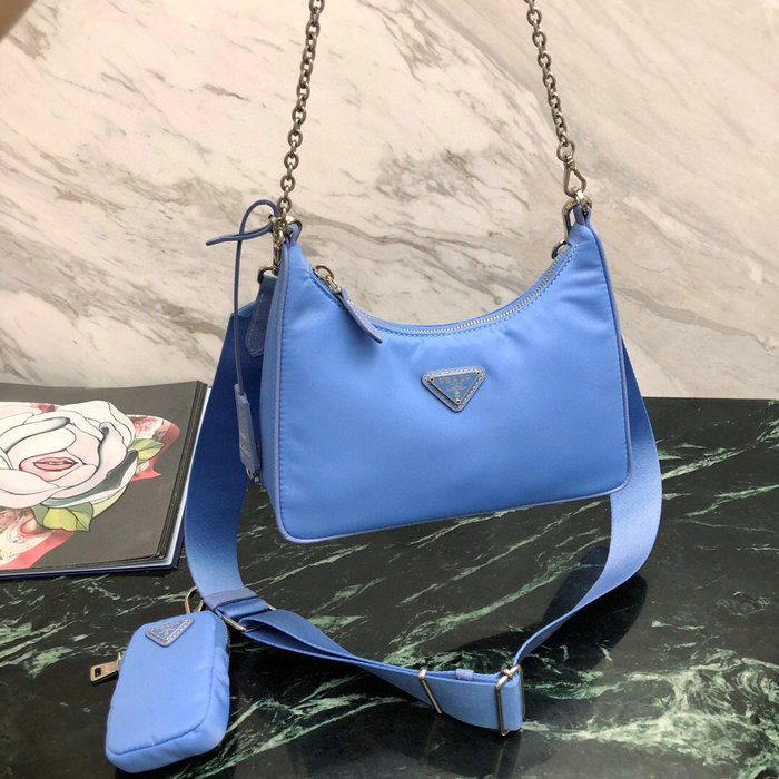 Prada Nylon Hobo Bag Blue 1BH204