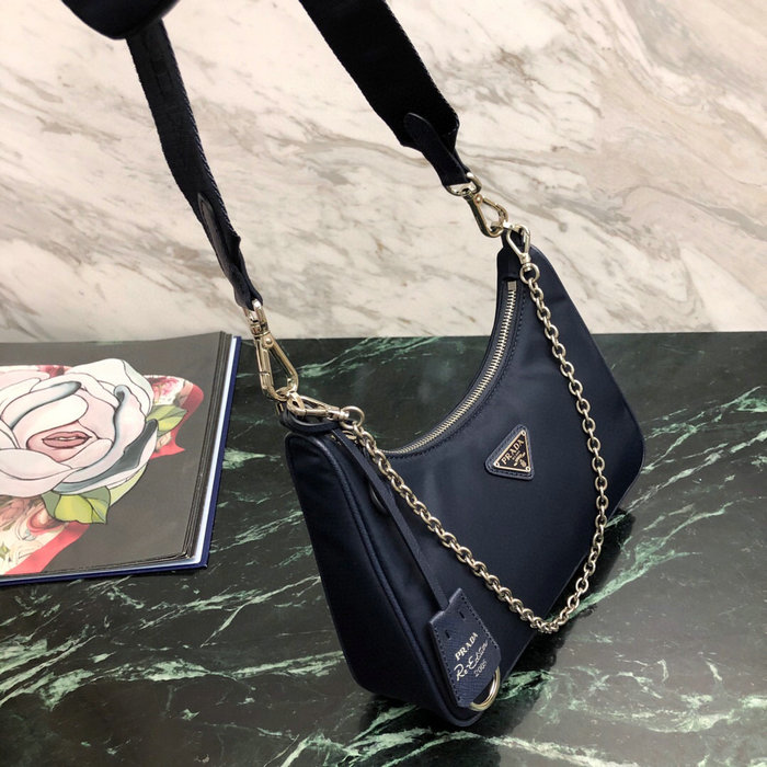 Prada Nylon Hobo Bag Dark Blue 1BH204