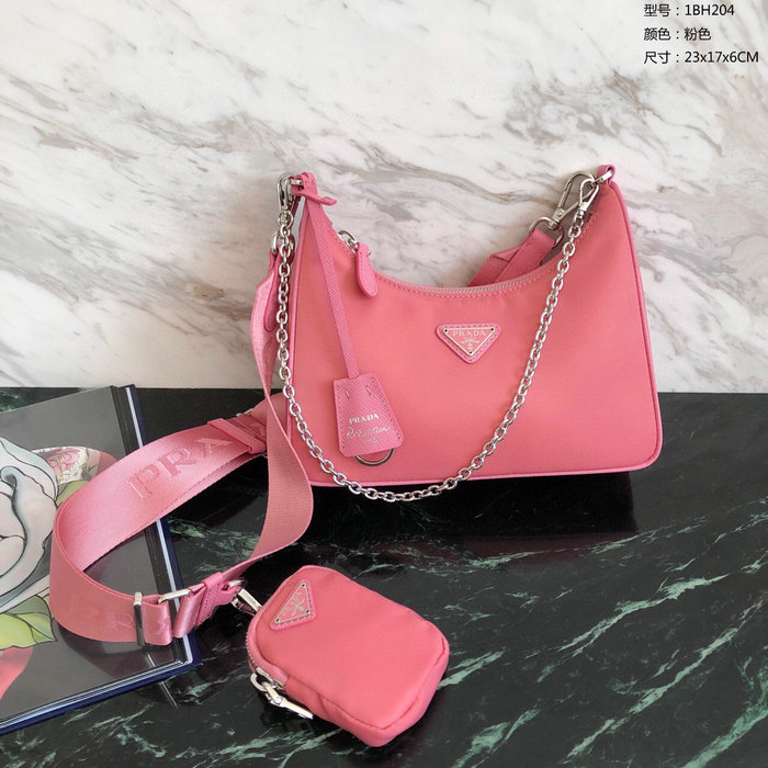 Prada Nylon Hobo Bag Pink 1BH204