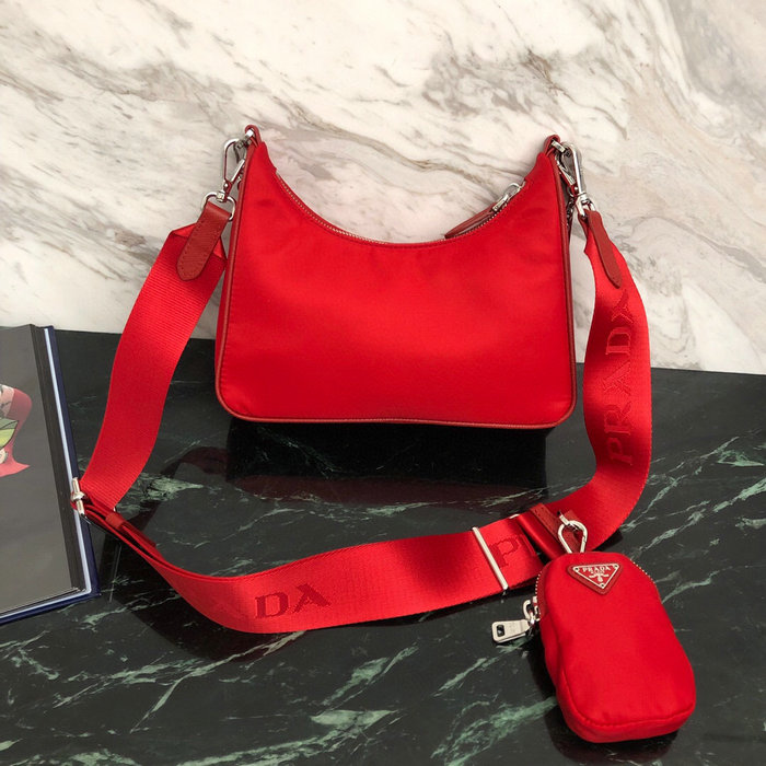 Prada Nylon Hobo Bag Red 1BH204