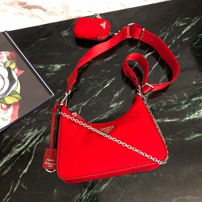 Prada Nylon Hobo Bag Red 1BH204