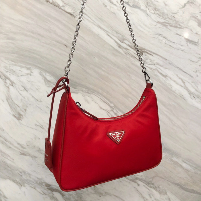 Prada Nylon Hobo Bag Red 1BH204