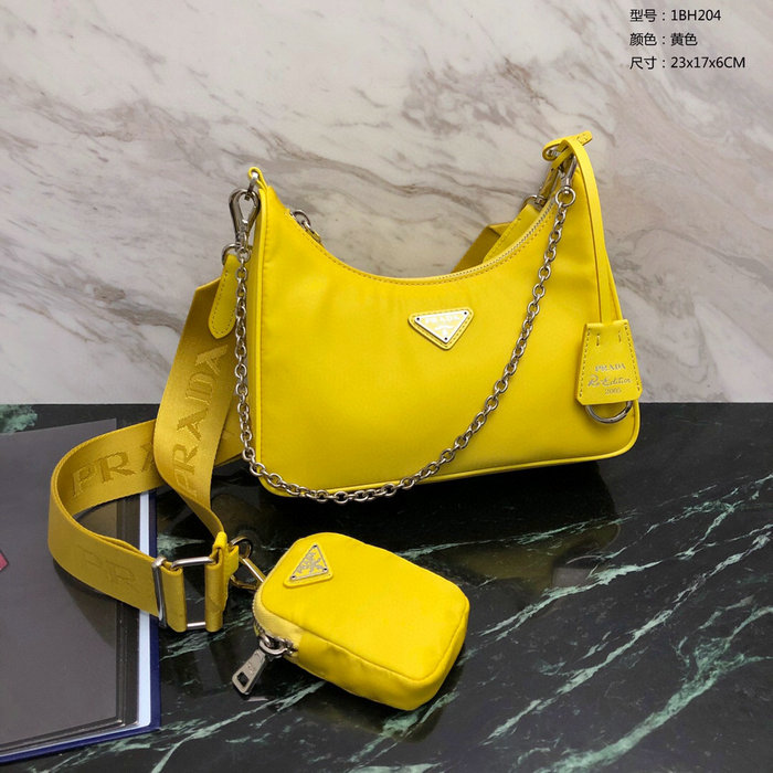 Prada Nylon Hobo Bag Yellow 1BH204