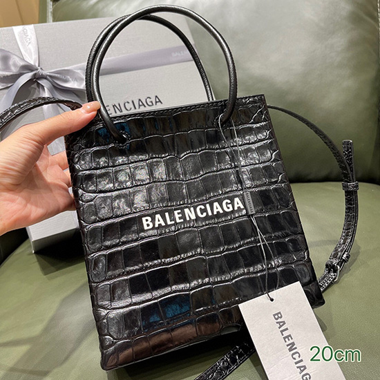 Balenciaga croc-effect leather XXS Shopping Tote Bag Black 572411