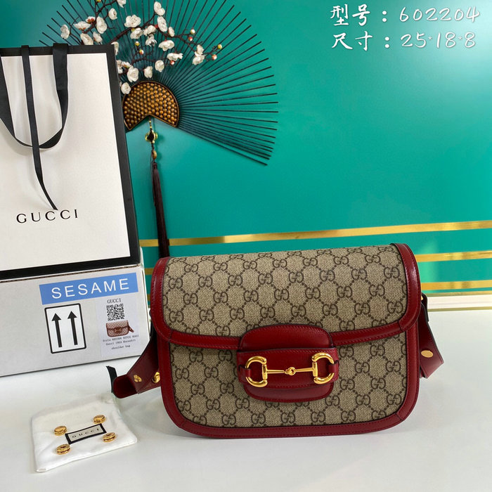 Gucci Horsebit 1955 GG Supreme Small Shoulder Bag Red 602204