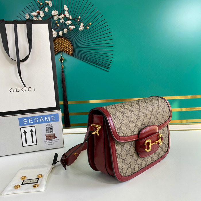 Gucci Horsebit 1955 GG Supreme Small Shoulder Bag Red 602204