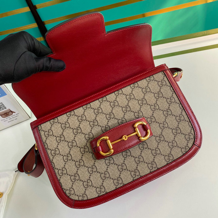 Gucci Horsebit 1955 GG Supreme Small Shoulder Bag Red 602204