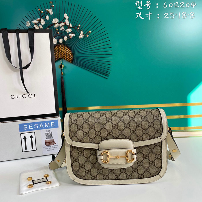 Gucci Horsebit 1955 GG Supreme Small Shoulder Bag White 602204