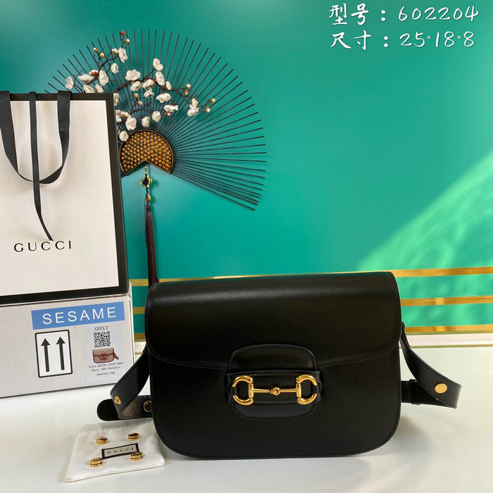 Gucci Horsebit 1955 Leather Small Shoulder Bag Black 602204