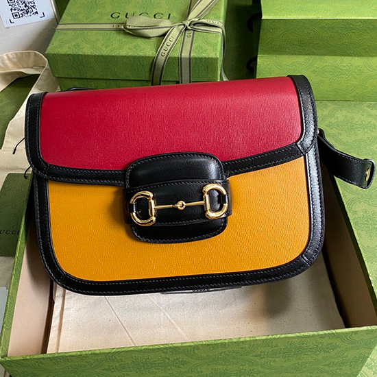 Gucci Horsebit 1955 Small Shoulder Bag Red and Yellow 602204
