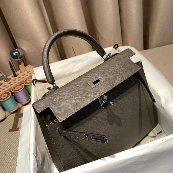 Hermes Epsom Leather Kelly Bag Dark Grey HK283221