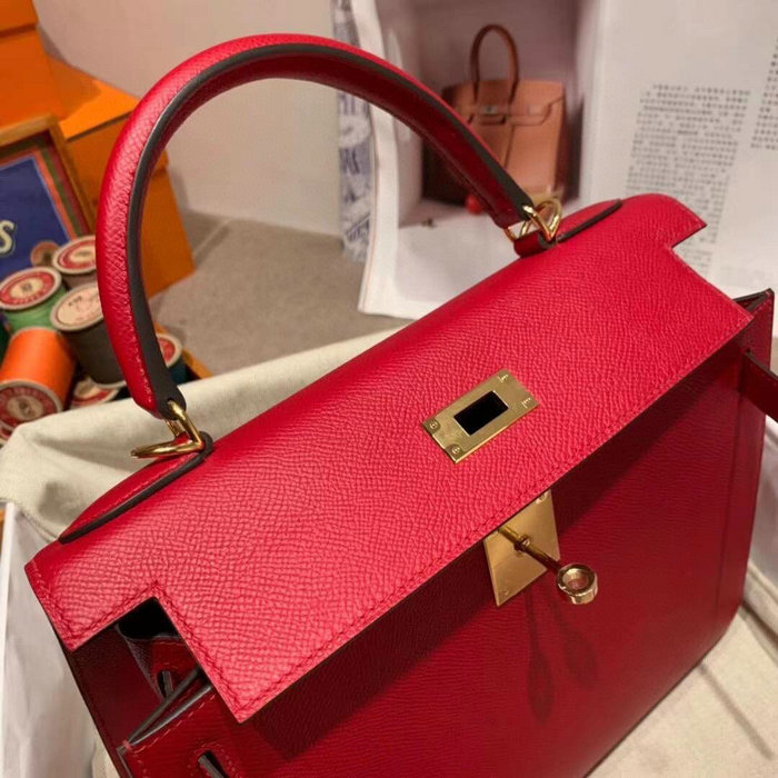 Hermes Epsom Leather Kelly Bag Red HK283221