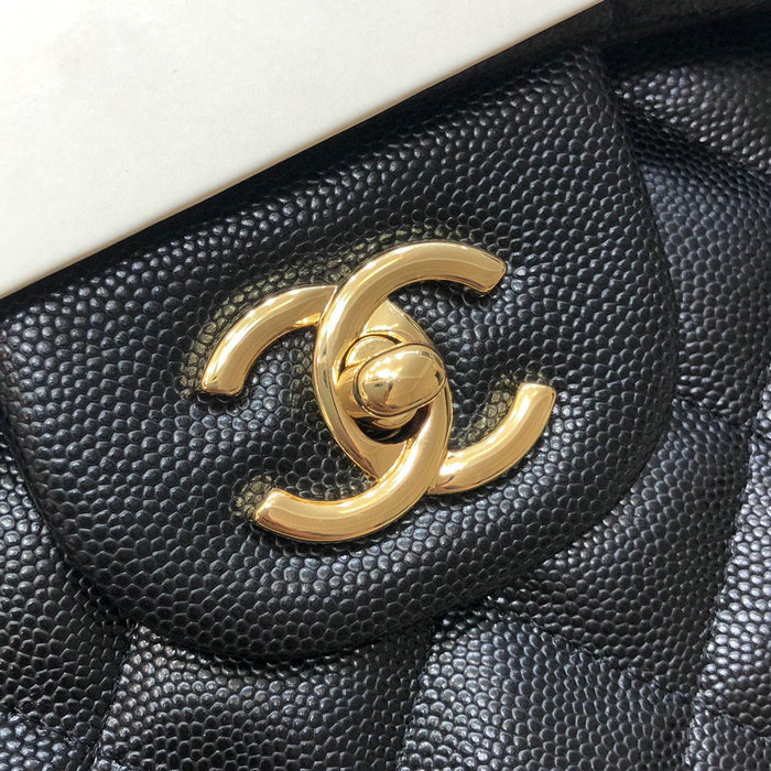 Large Classic Chanel Grained Calfskin Handbag Black Gold A01119