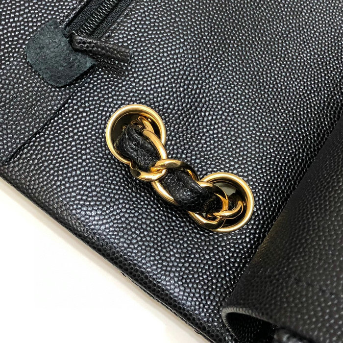 Large Classic Chanel Grained Calfskin Handbag Black Gold A01119