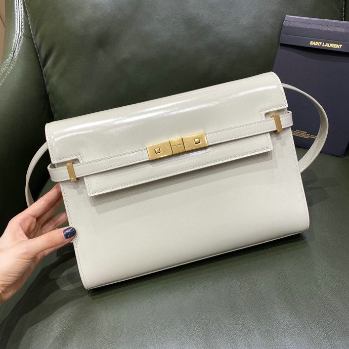 YSL Manhattan Leather Shoulder Bag White 579271