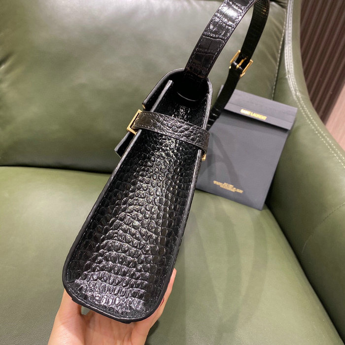 YSL Manhattan Shoulder Bag in Black Crocodile-embossed Gold 579271