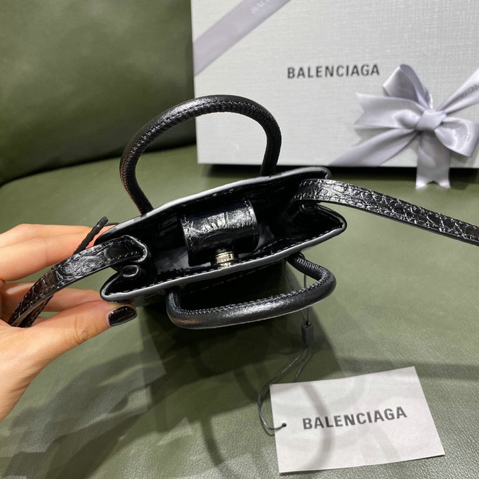 Balenciaga Croc-effect Leather Shopping Phone Holder Black 593826