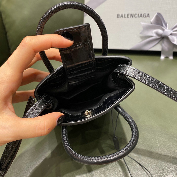 Balenciaga Croc-effect Leather Shopping Phone Holder Black 593826