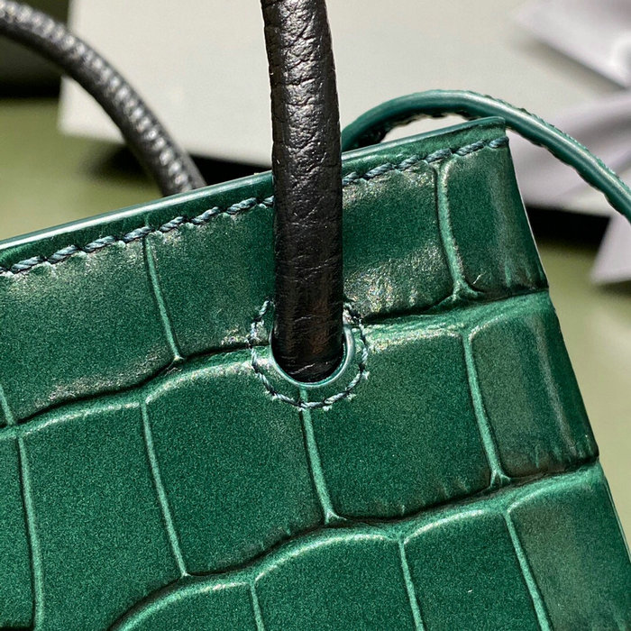 Balenciaga Croc-effect Leather Shopping Phone Holder Green 593826