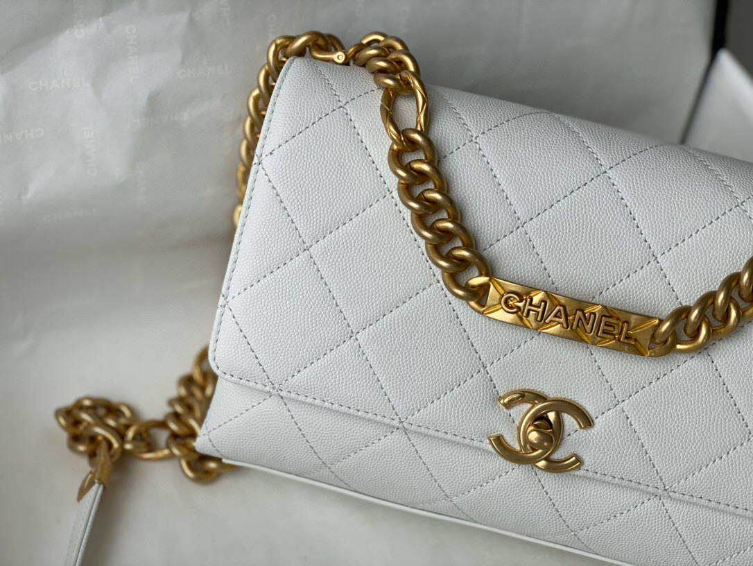 Chanel Grained Calfskin Flap Bag White AS2764