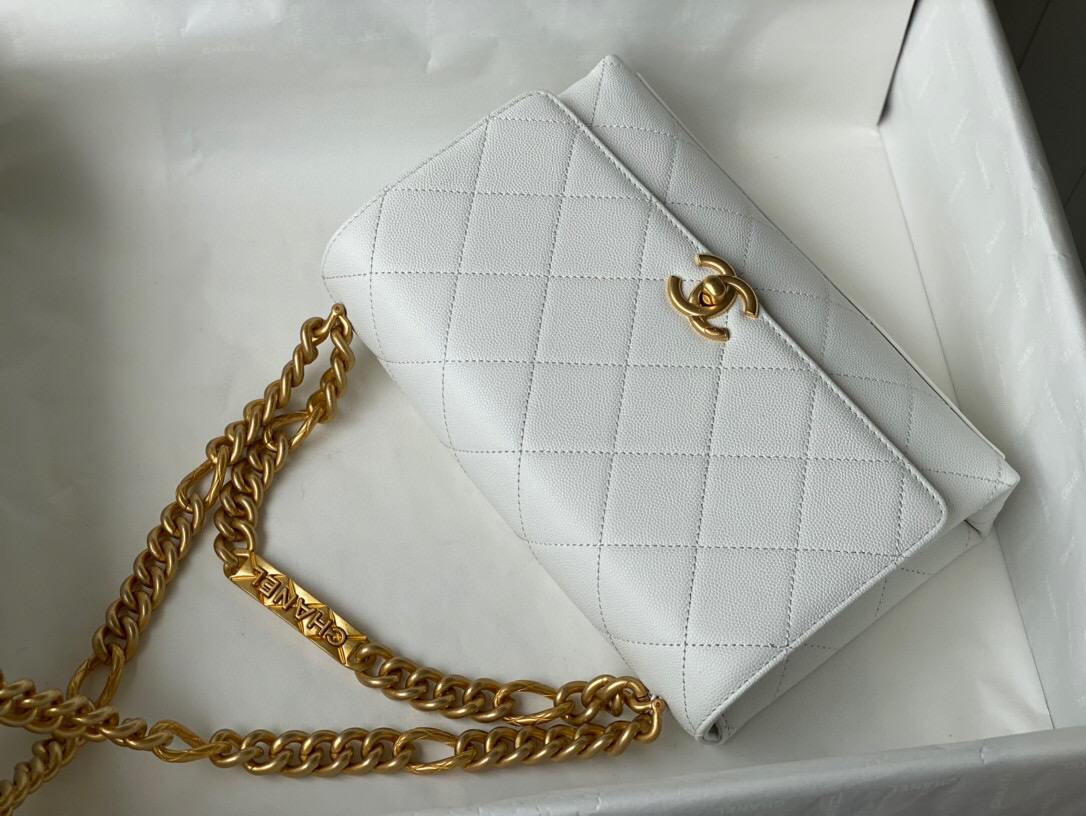 Chanel Grained Calfskin Flap Bag White AS2764