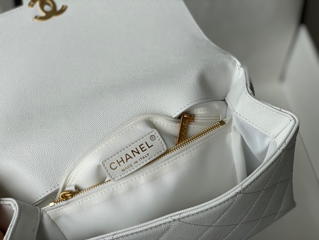 Chanel Grained Calfskin Flap Bag White AS2764