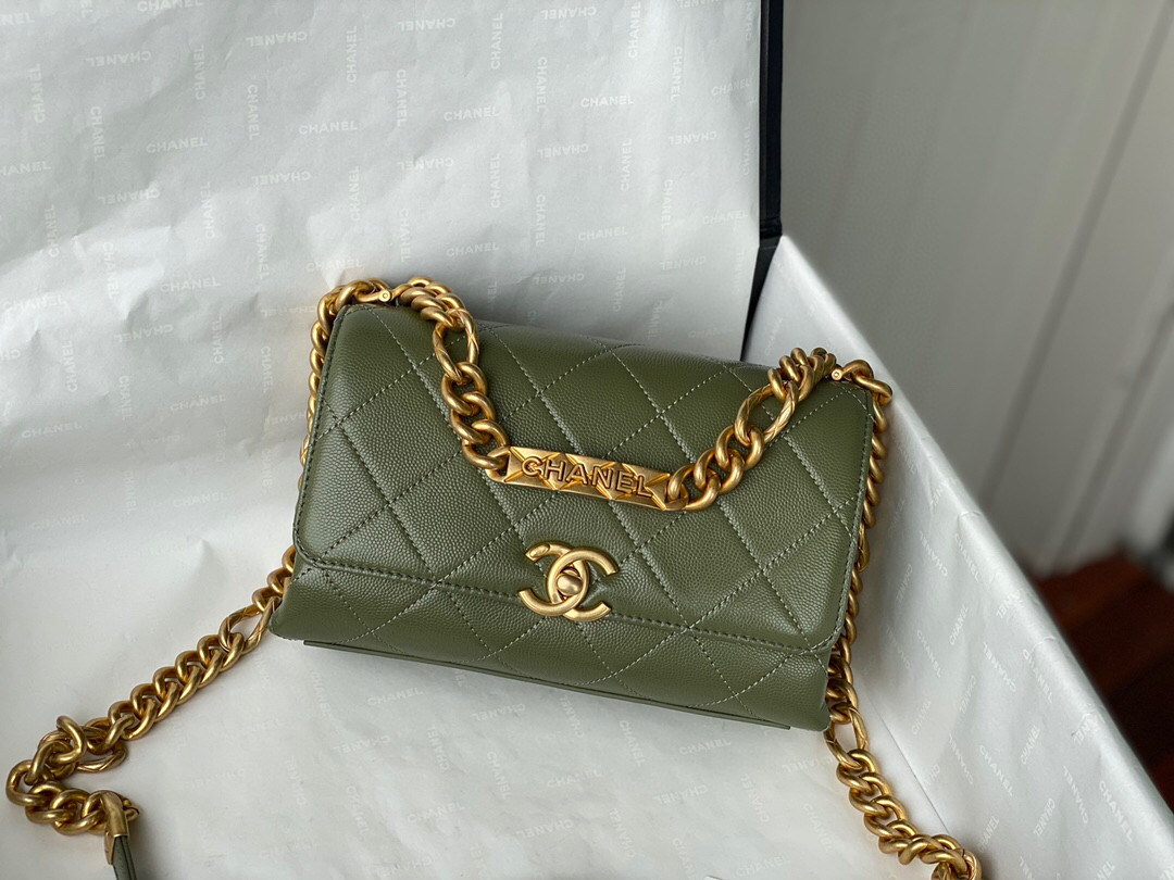 Chanel Grained Calfskin Mini Flap Bag Green AS2711