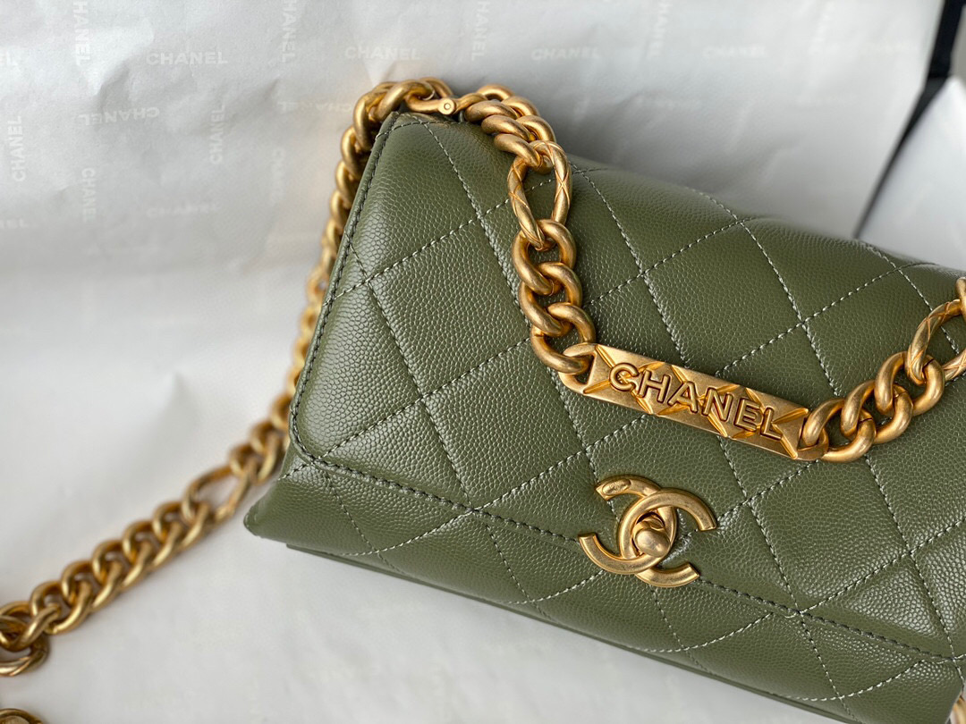 Chanel Grained Calfskin Mini Flap Bag Green AS2711