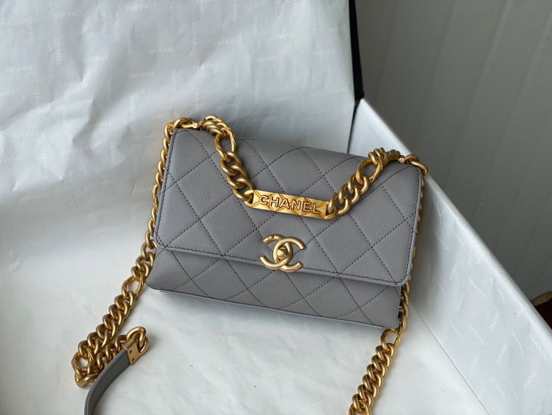 Chanel Grained Calfskin Mini Flap Bag Grey AS2711