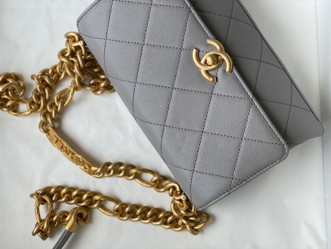 Chanel Grained Calfskin Mini Flap Bag Grey AS2711