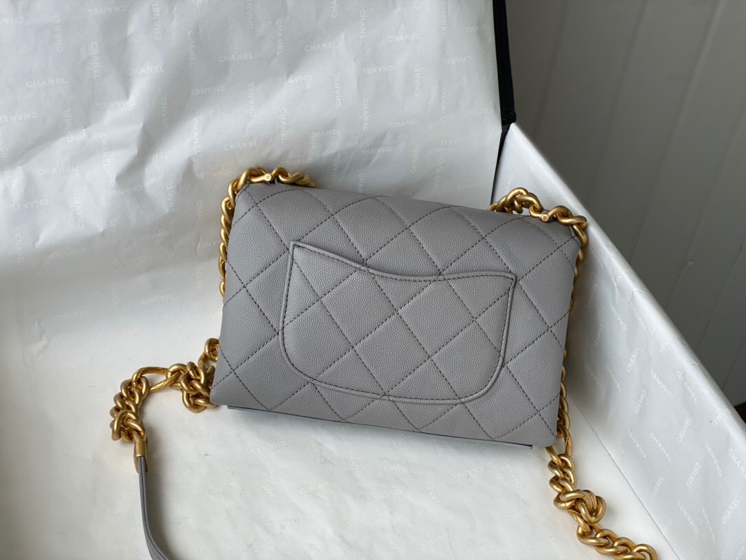 Chanel Grained Calfskin Mini Flap Bag Grey AS2711