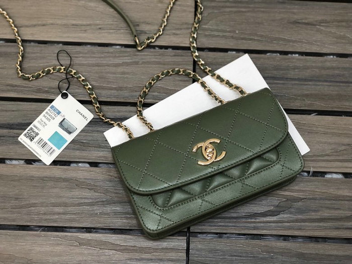 Chanel Small Lambskin Flap Bag Green AS2742