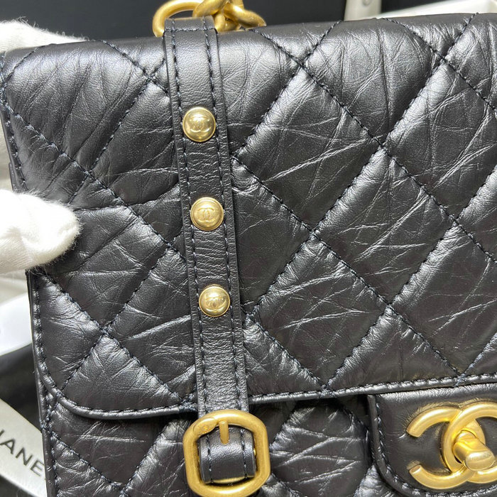 Chanel Aged Calfskin Flap Bag Black AS2696