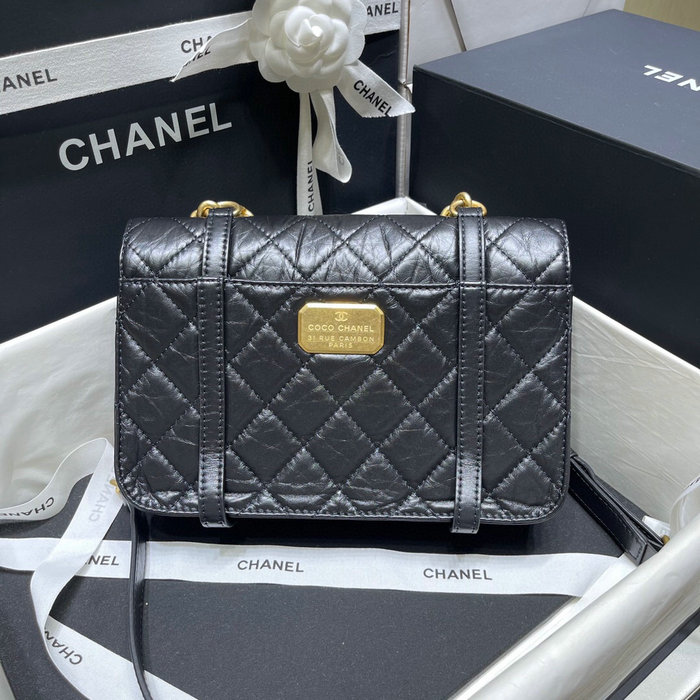 Chanel Aged Calfskin Flap Bag Black AS2696