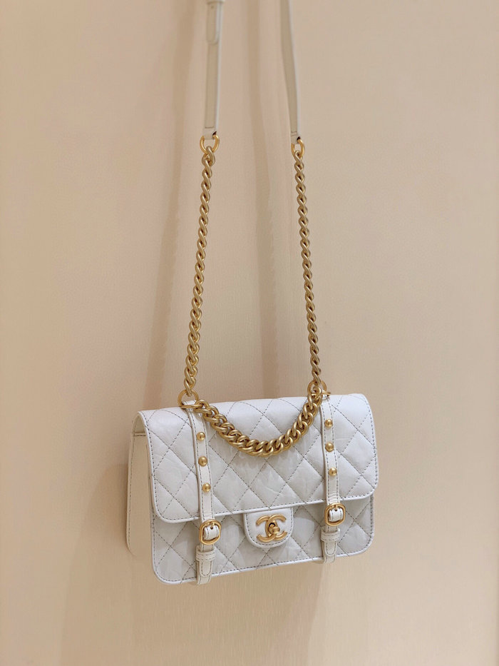 Chanel Aged Calfskin Flap Bag White AS2696