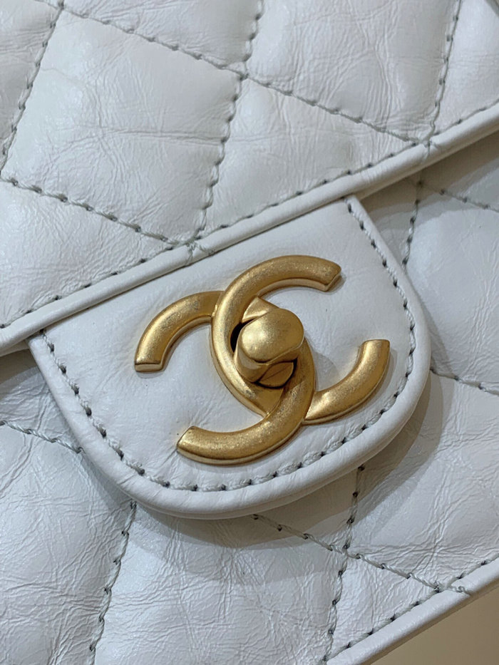 Chanel Aged Calfskin Flap Bag White AS2696