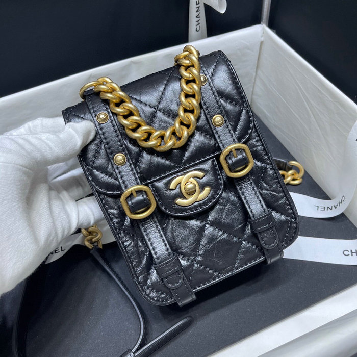 Chanel Aged Calfskin Mini Flap Bag Black AS2695