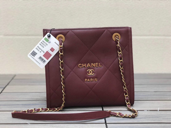 Chanel Calfskin Small Shopping Bag Burgundy AS2750