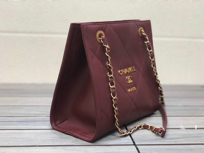 Chanel Calfskin Small Shopping Bag Burgundy AS2750