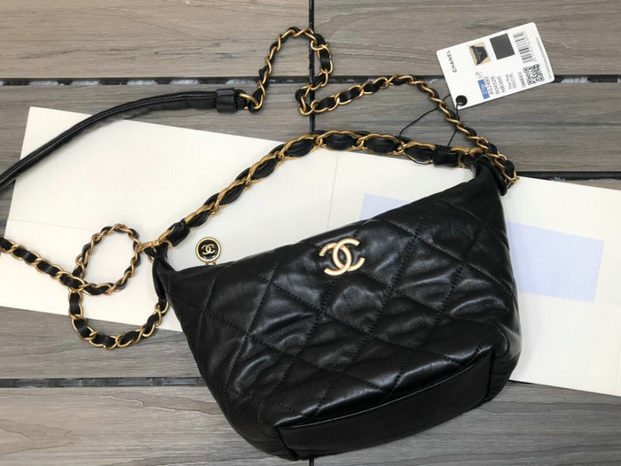 Chanel Crumpled Lambskin Shoulder Bag Black AS2480