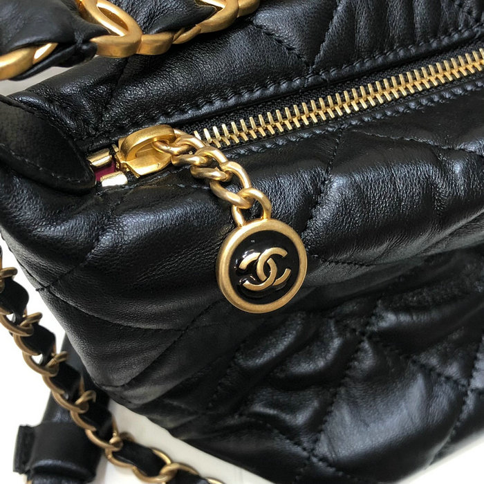 Chanel Crumpled Lambskin Shoulder Bag Black AS2480