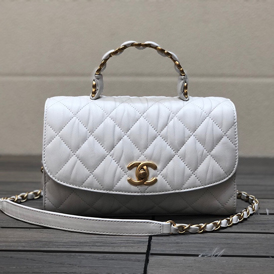 Chanel Flap Bag With Top Handle White AS2478