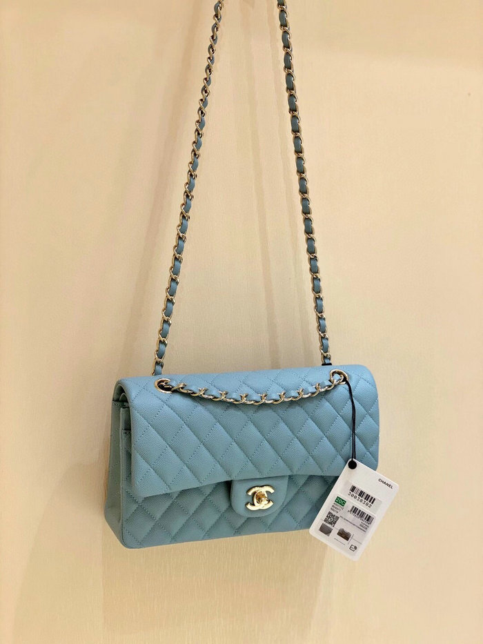 Classic Chanel Grained Calfskin Handbag Blue A01112