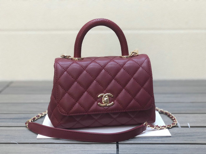 Chanel Mini Flap Bag with Top Handle Burgundy AS2215