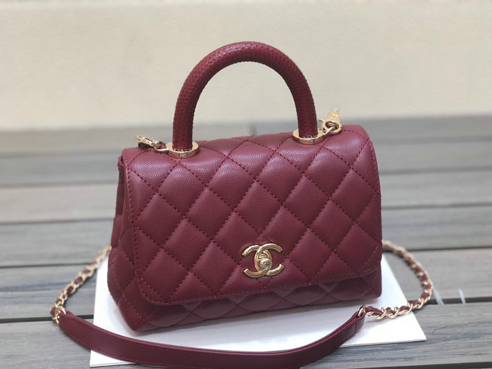 Chanel Mini Flap Bag with Top Handle Burgundy AS2215