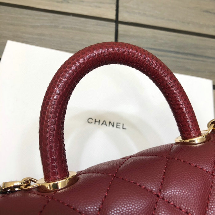 Chanel Mini Flap Bag with Top Handle Burgundy AS2215