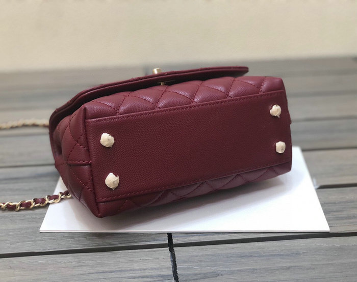 Chanel Mini Flap Bag with Top Handle Burgundy AS2215