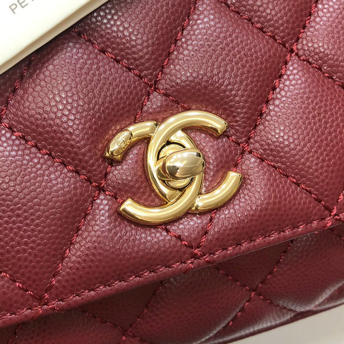 Chanel Mini Flap Bag with Top Handle Burgundy AS2215